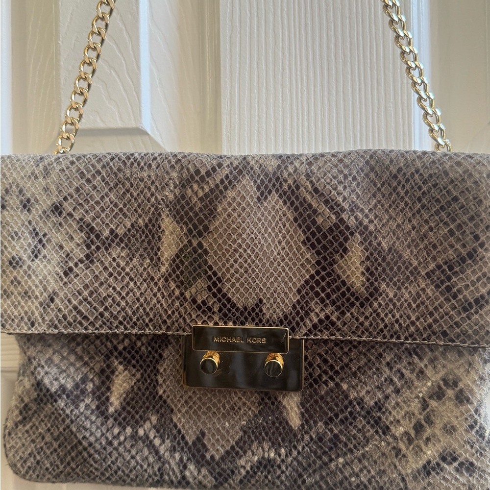 Michael Kors Sloan Python Leather Print Shoulder … - image 1